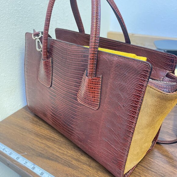 Mario Valentino Milano Kiria Tejus VA 3705 Genuine Leather Handbag With Suede Ac - Picture 10 of 11